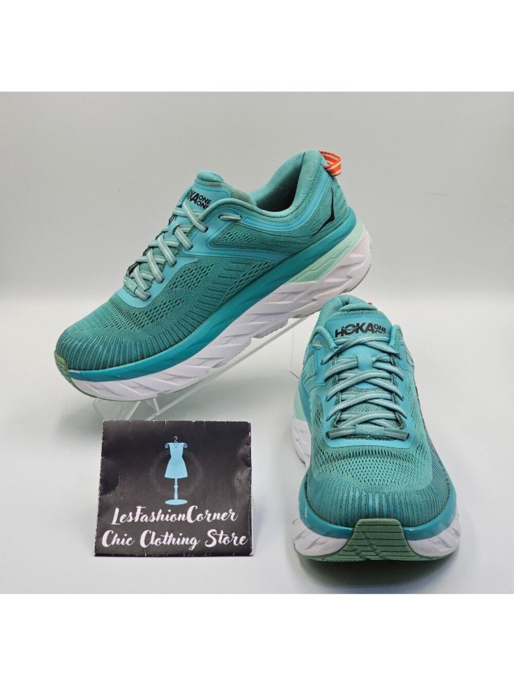 Hoka One One Bondi 7 Women's Green/White Mesh Athletic Running Shoes Sz 9.5 2654